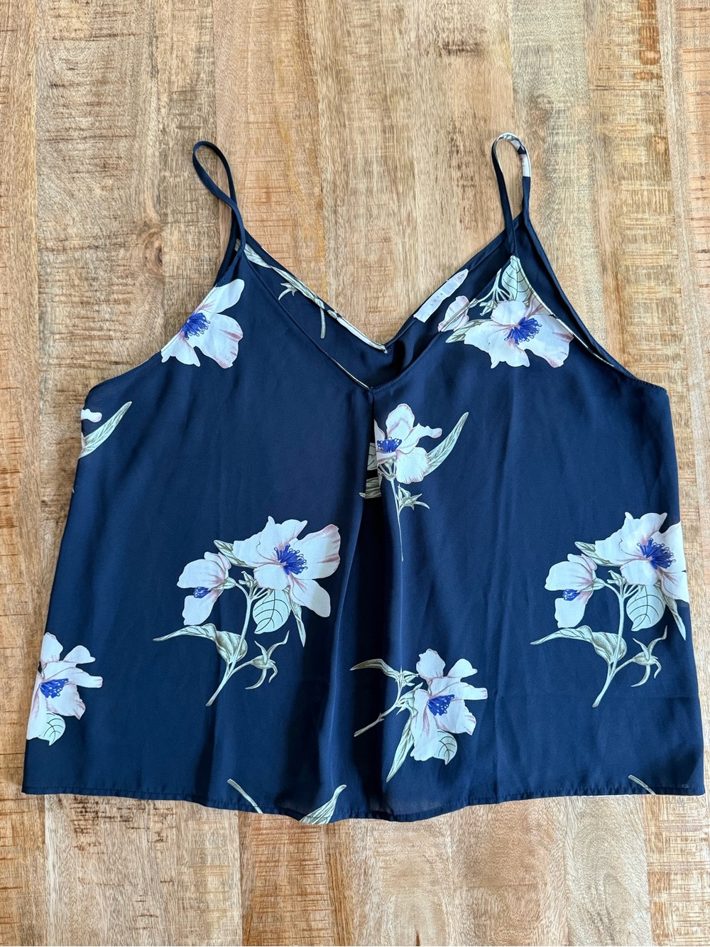 Lush Navy Blue Floral Print Sleeveless Cami Tank Top Size XL Flowy Polyester